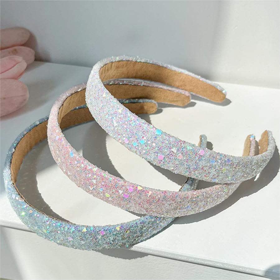 3PCS Glitter Headbands Non Slip Headband, Sparkle Wide Padded Headbands Head Band,Hair Accessories for Women for Birthday Party Favors